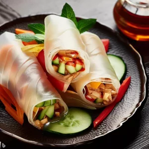 Rollitos de pollo con salsa de miel y jengibre