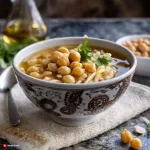 Sopa de Fideos con Jamón Serrano, Cebolla y Garbanzos