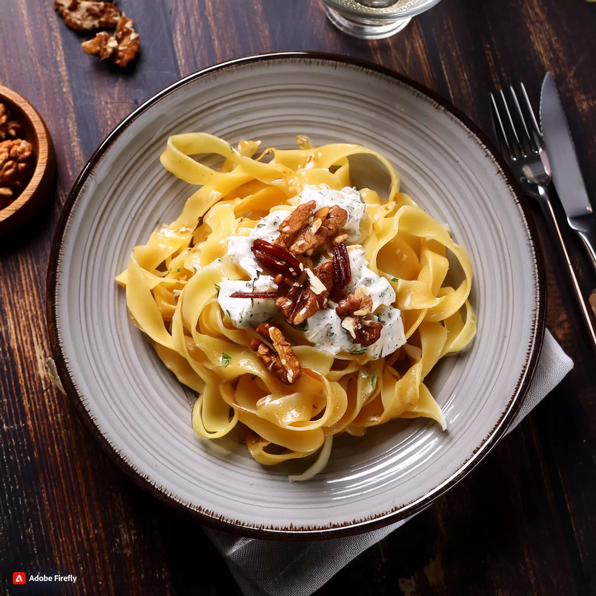 Pasta con Salsa de Queso de Cabra, Nueces y Miel