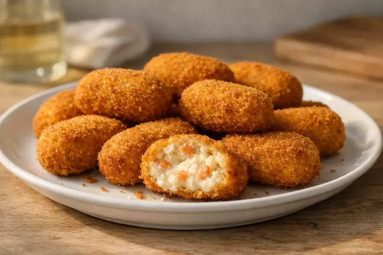 Croquetas de gambas en Thermomix doradas y crujientes, con interior cremoso y trocitos de gamba