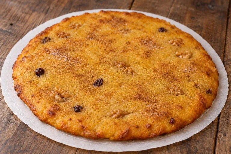 Coca de carabassa escudellà valenciana sobre neula, con nueces y pasas